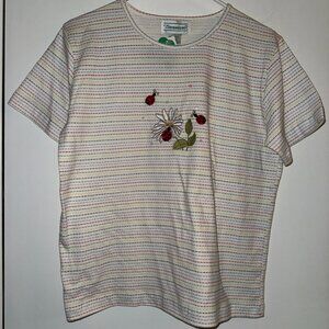 Vintage Shenanigans Novelty T-shirt Flowers Lady Bugs Small